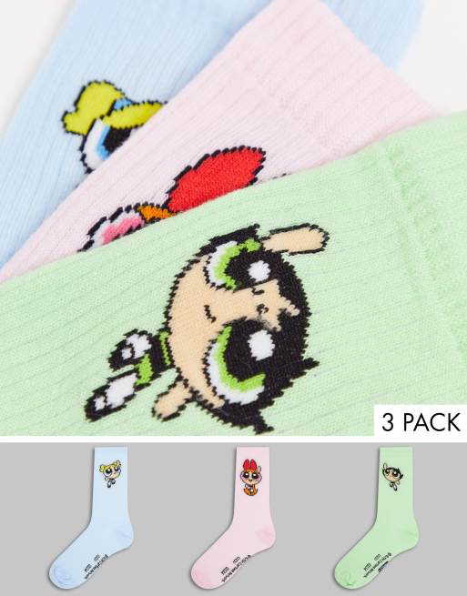 ASOS DESIGN 3 pack Power Puff calf length socks with in multi
