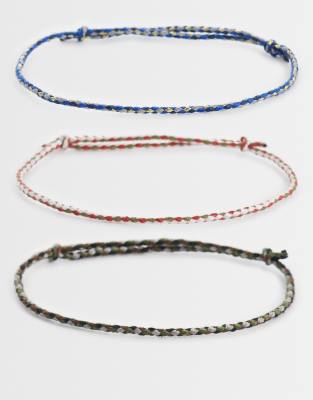 Asos Design 3 Pack Puller Rope Cord Bracelets In Multi
