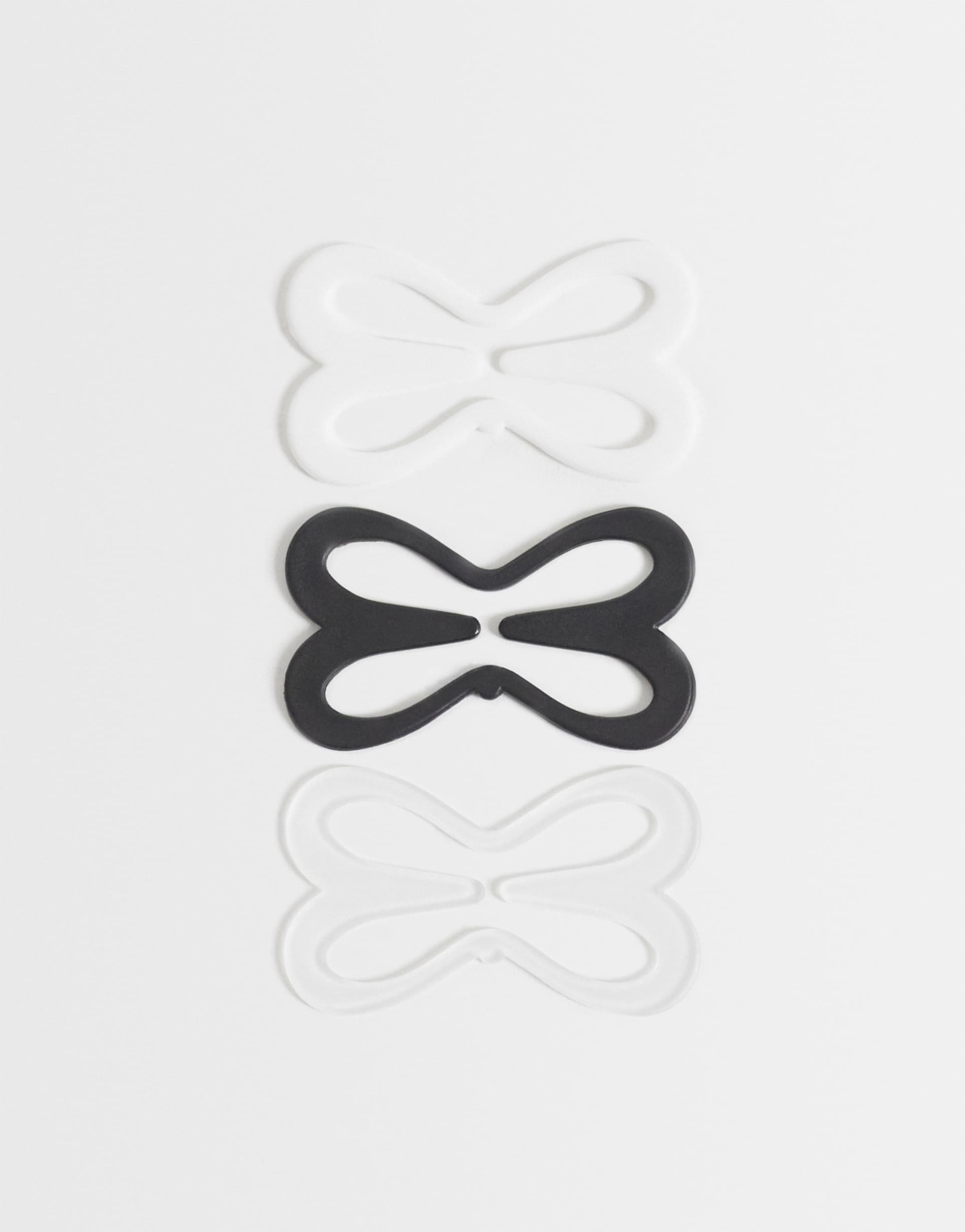 asos design 3 pack racer back bra clips in white, black & clear