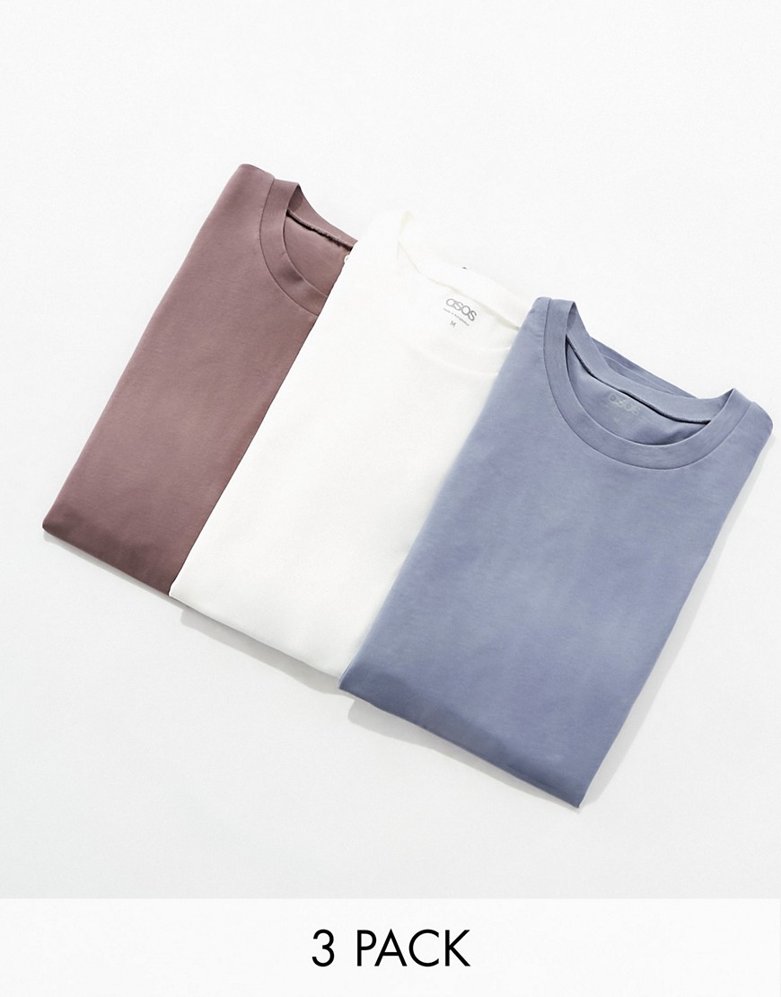 ASOS DESIGN 3 pack relaxed fit crew t-shirt in multiple colours