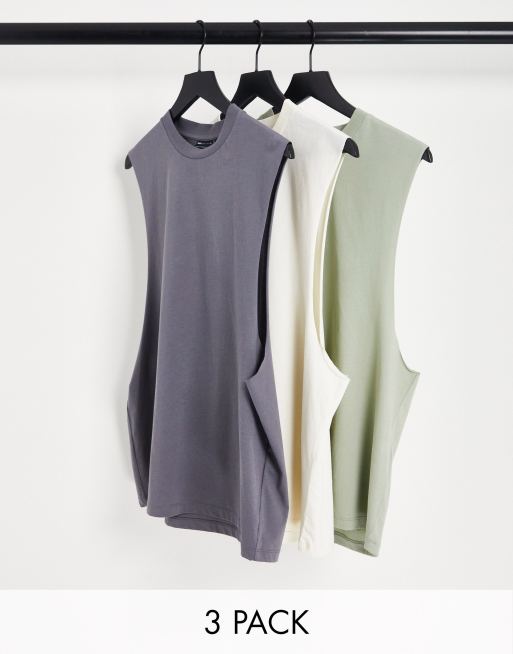 ASOS DESIGN 3 pack relaxed fit tank top in multi