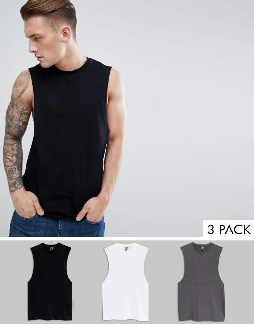 Asos Design 3 Pack Relaxed Sleeveless T Shirt With Dropped Armhole Save