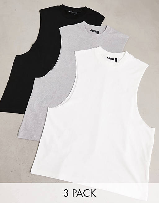 ASOS DESIGN 3 pack relaxed sleeveless t-shirt with dropped armhole