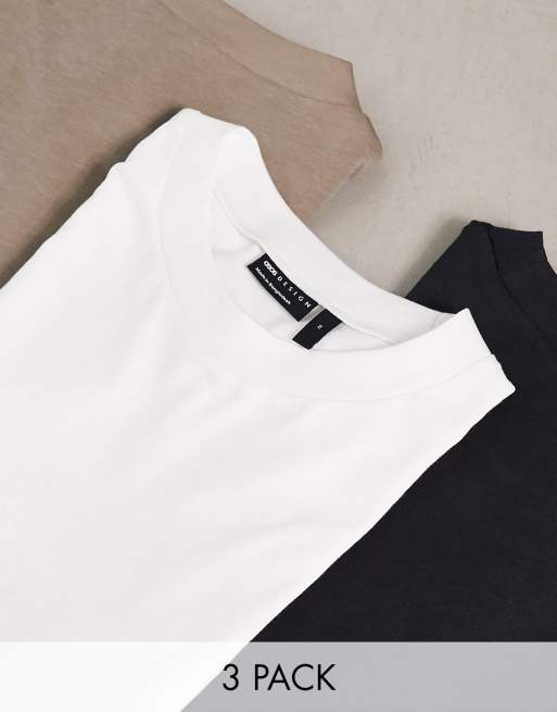 ASOS DESIGN 3 pack relaxed t-shirt with  in white, black and brown