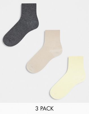 Asos Design 3-pack Rib Ankle Socks In Pastels-multi