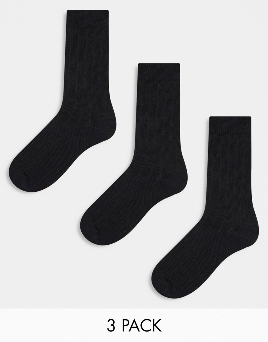 ASOS DESIGN 3 pack rib sock in black