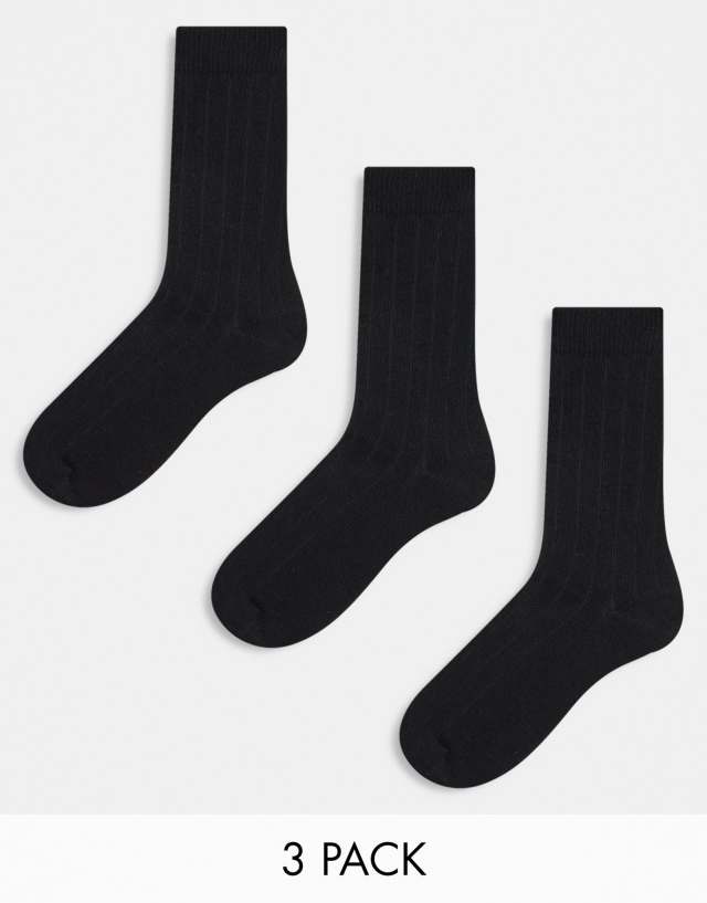 ASOS DESIGN - 3 pack rib sock in black