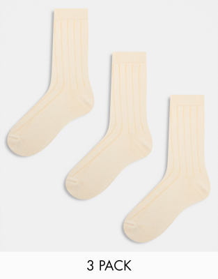 ASOS DESIGN ASOS DESIGN 3 pack rib sock in ecru-Neutral