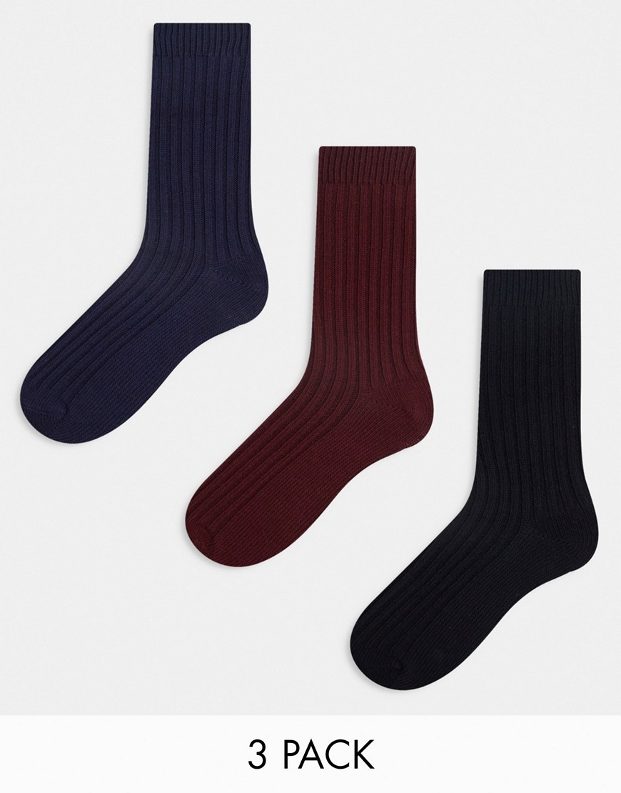 Asos Design 3 Pack Ribbed Ankle Socks In Multiple Colors