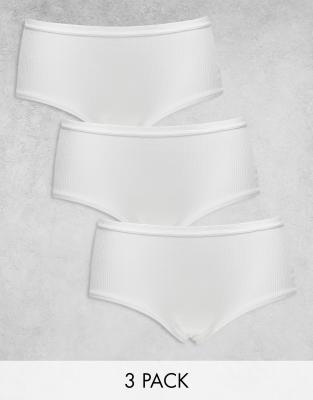 ASOS DESIGN 3 pack ribbed briefs in white