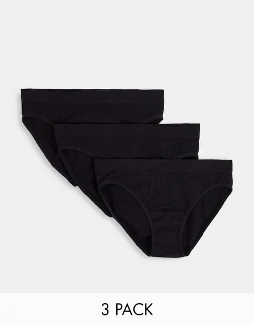 ASOS DESIGN 3 pack ribbed seamless knicker pack in black