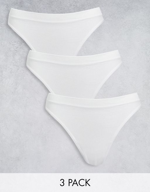 ASOS DESIGN 3 pack ribbed seamless thong pack in white