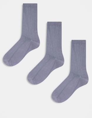 ASOS DESIGN 3 pack ribbed socks in gray
