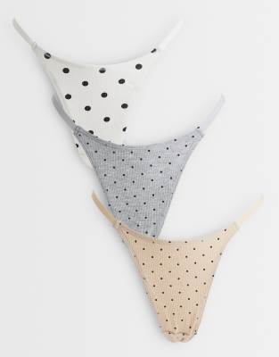 Asos Design 3 Pack Ribbed Tanga Thong In Multi