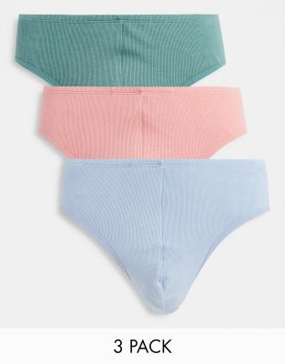 ASOS DESIGN 3 pack cotton rib t-back thong in pinks