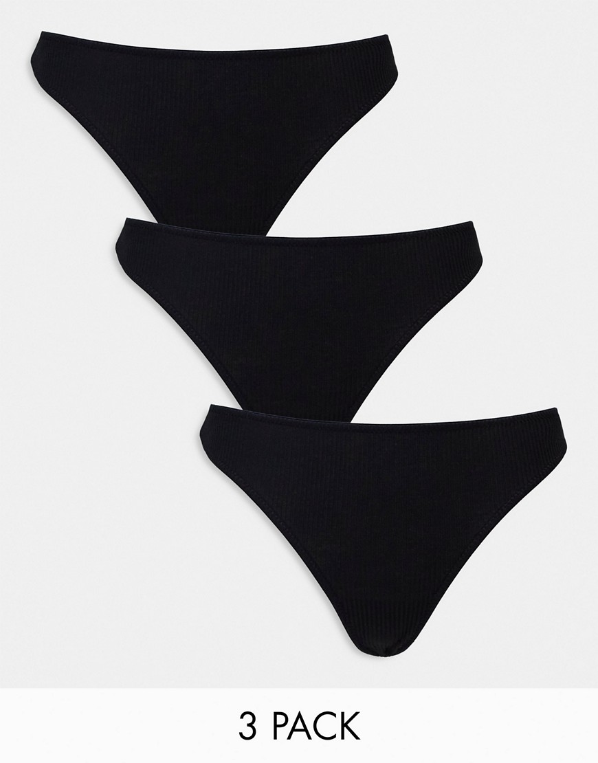 Asos Design 3 Pack Ribbed Thongs In Black