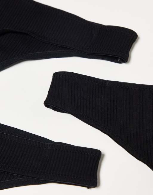 ASOS DESIGN 3 pack ribbed thongs in black | ASOS