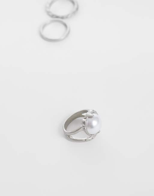 ASOS DESIGN 3-pack ring med fejkpärla och tvinnad ring i slitet silver, 3 av 3
