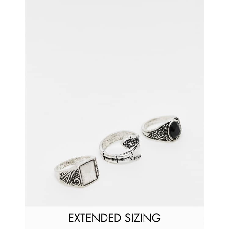 ASOS DESIGN 3 pack ring set with wrap around design and semi precious stone  in burnished silver tone