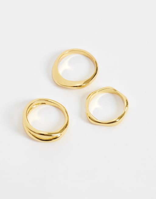 ASOS DESIGN 3-pack ringar med presentpåse, 14k guldpläterade, 3 av 3