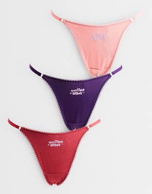 Asos Design 3 Pack Sabrina Ribbed Halloween Tanga Thong Pack With Embroidery In Multi