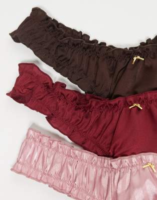 Asos Design 3 Pack Satin Scrunch Thong Pack With Gold Bow Charm Detail In Multi