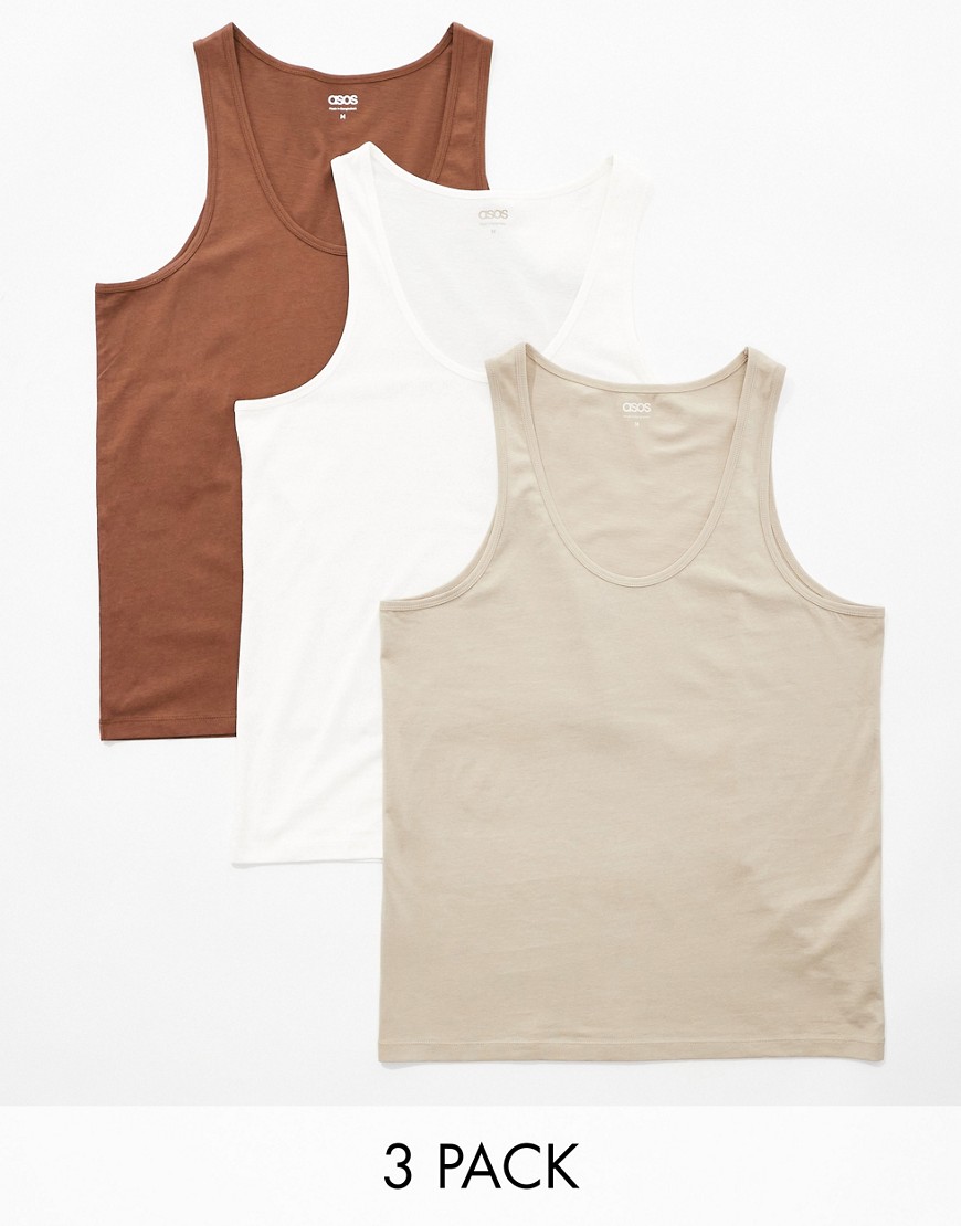 ASOS DESIGN 3 pack scoop neck vests in multiple colours