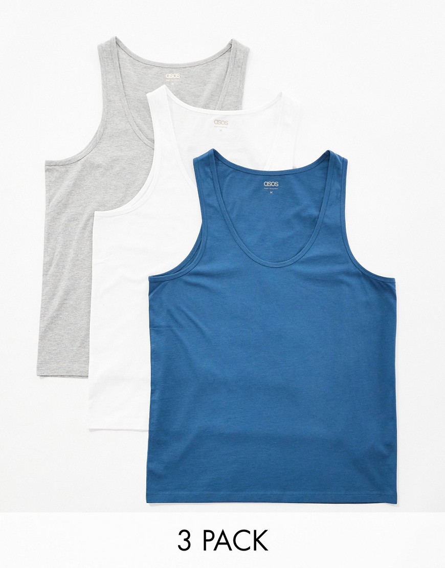 ASOS DESIGN 3 pack scoop neck vests in multiple colours