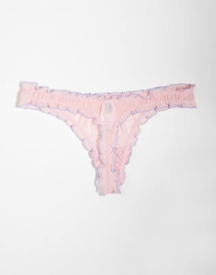 Asos Design 3 Pack Scrunch Thongs With Sea Shell Embroidery