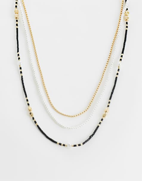 ASOS DESIGN 3 pack seedbead chain and pearl necklace in multi