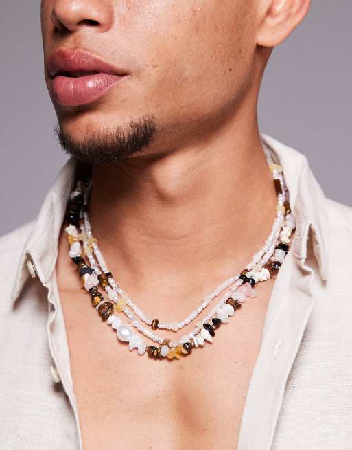 ASOS DESIGN 3 pack semi-precious beaded and mixed chips necklace in multi