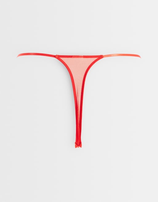 ASOS DESIGN 3 pack sheer mesh tanga lingerie thong in red, blue & green, 2 of 3