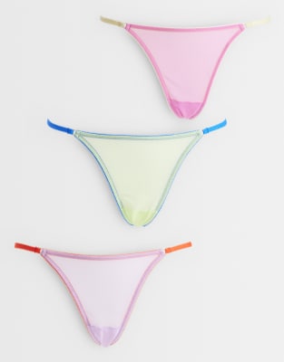 Asos Design 3 Pack Sheer Mesh Tanga Thong With Contrast Trim In Multi