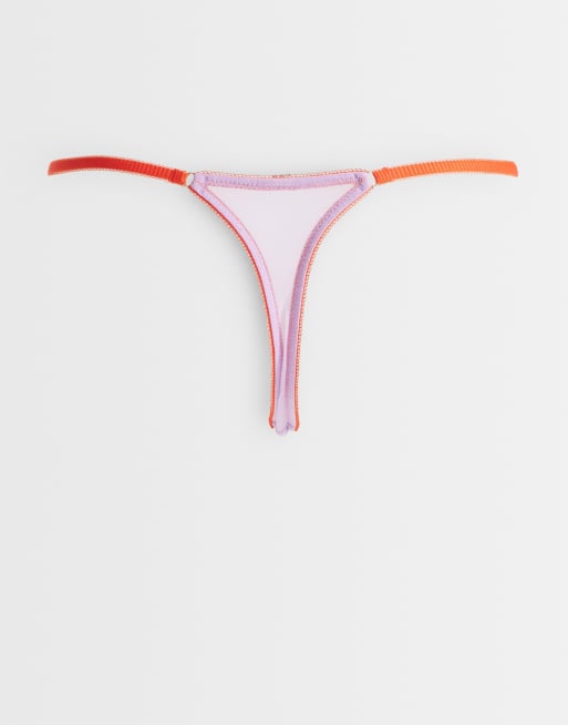 ASOS DESIGN 3 pack sheer mesh tanga thong with contrast trim in lilac, blue & lime, 3 of 3
