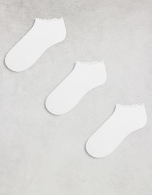 ASOS DESIGN ASOS DESIGN 3 pack short ankle socks in white with frill trim