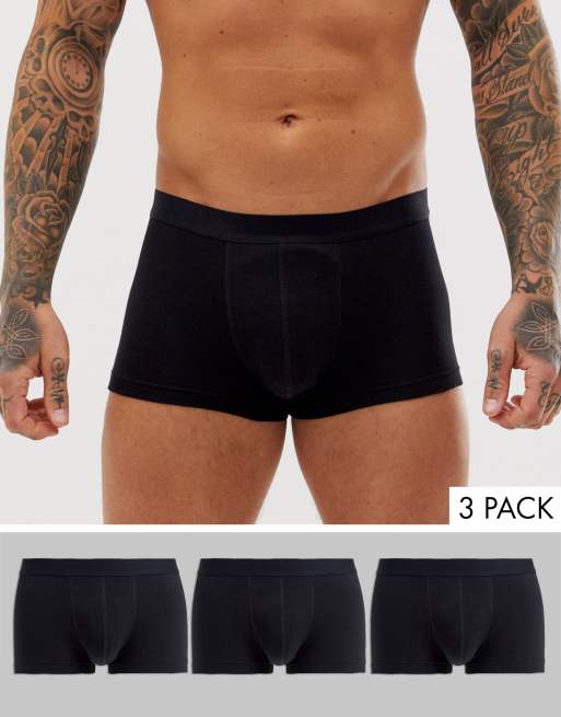 ASOS DESIGN 3 pack short trunks in black