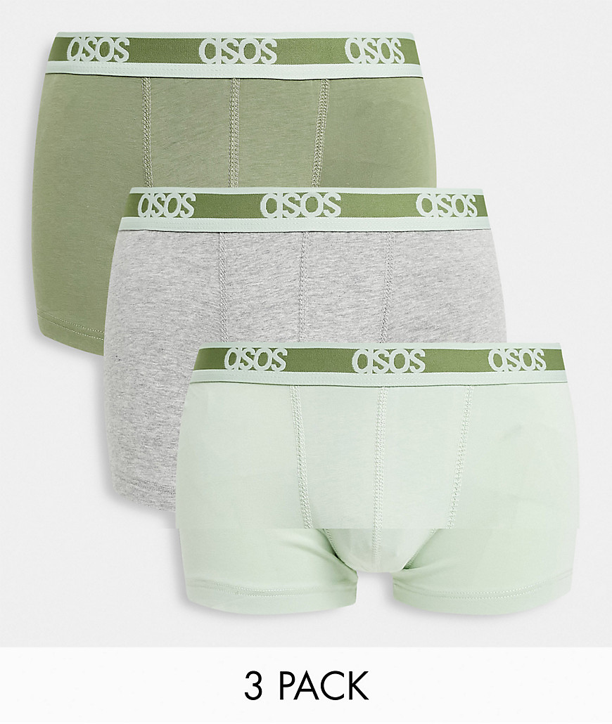 ASOS DESIGN 3 pack short trunks in gray & green-Multi