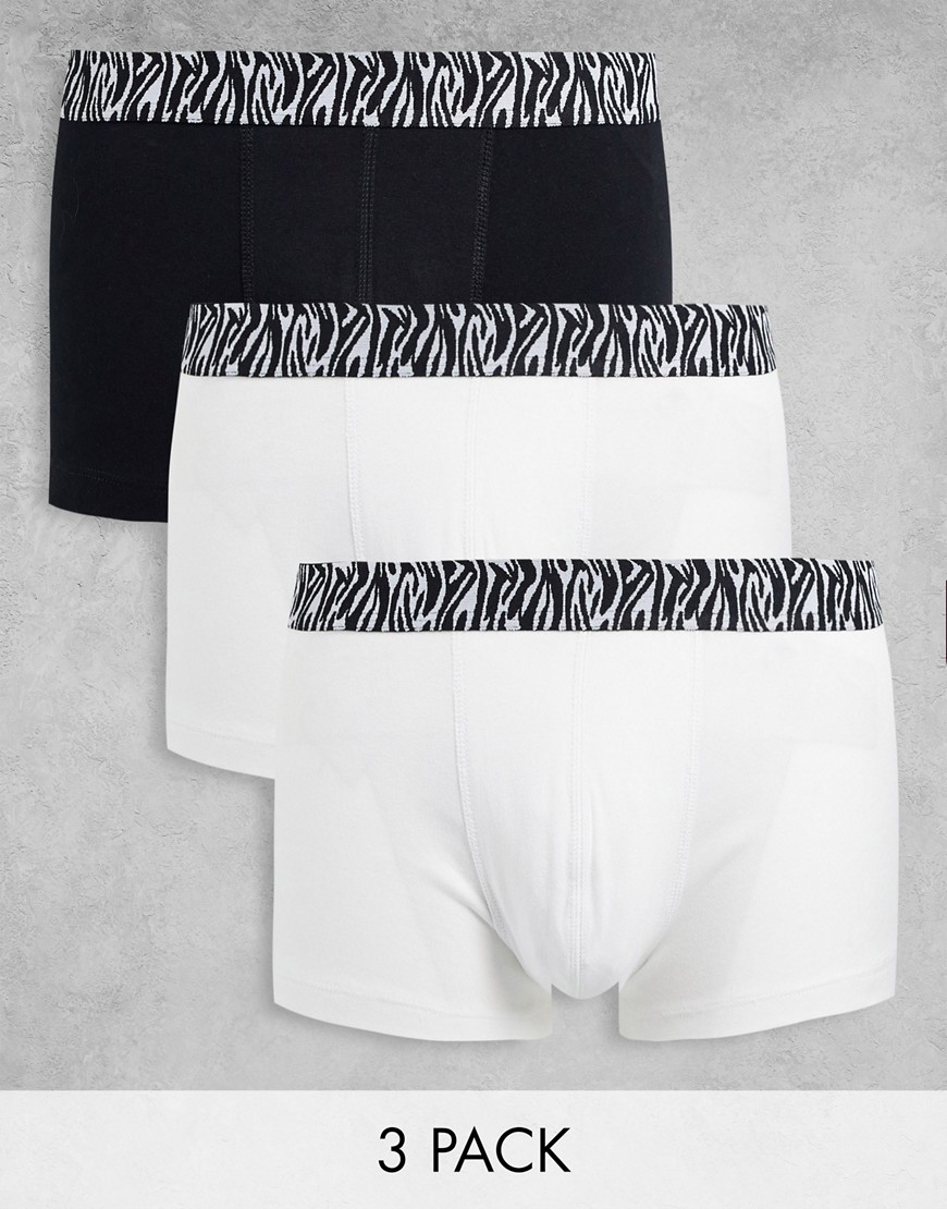 ASOS DESIGN 3 pack short trunks with zebra waistband-Multi