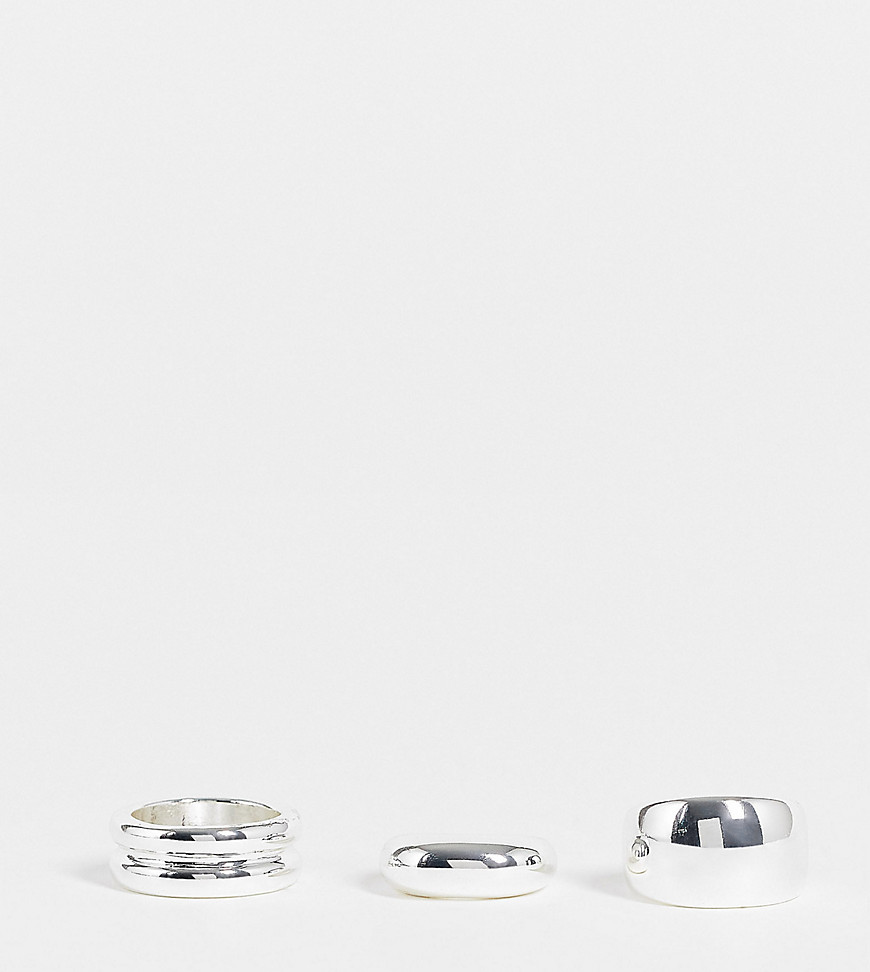 ASOS DESIGN 3-pack silver plated rings in sleek design