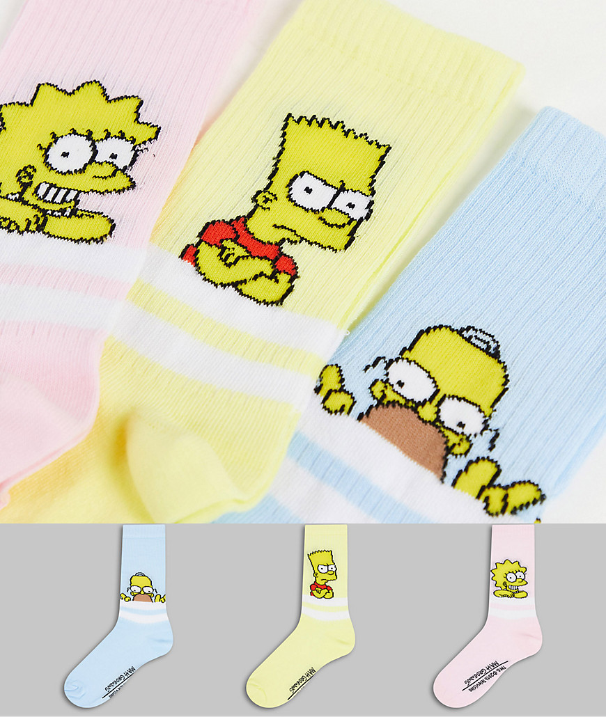 ASOS DESIGN 3 pack Simpsons calf length rib socks with stripe in multi