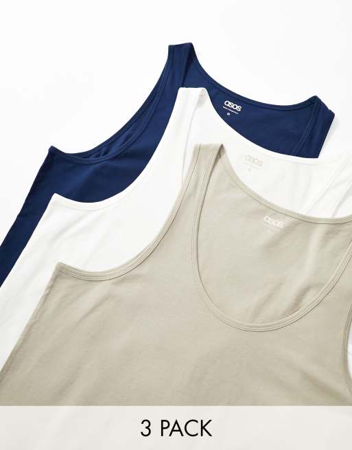 ASOS DESIGN 3 pack singlets in multiple colours