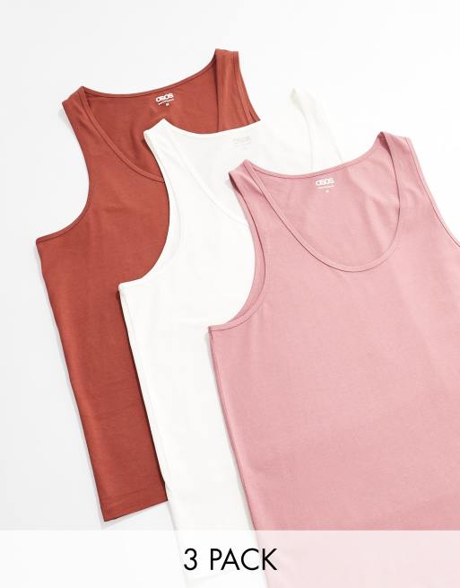 ASOS DESIGN 3 pack singlets in multiple colours