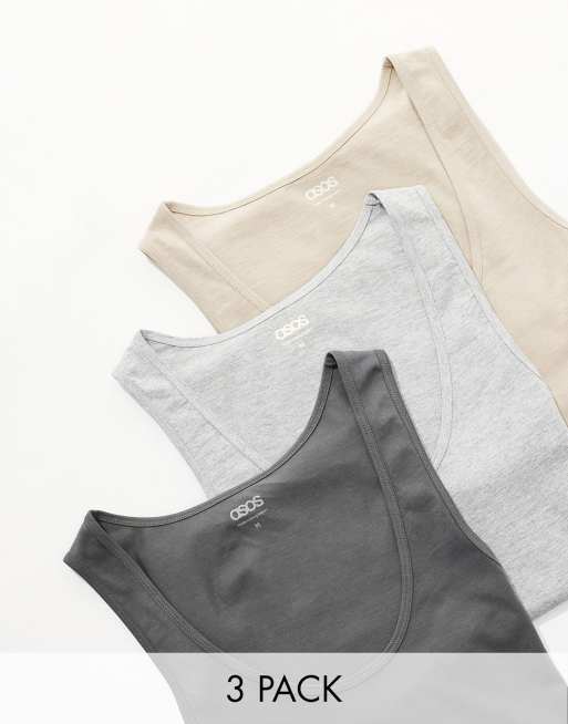 ASOS DESIGN 3 pack singlets in multiple colours