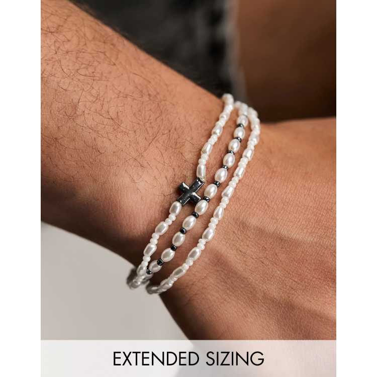 Men's Pearls Beaded Cross Bracelet