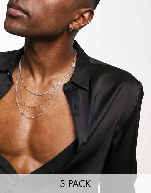 ASOS DESIGN 3 pack skinny figaro chain necklace with snake detail in silver tone 