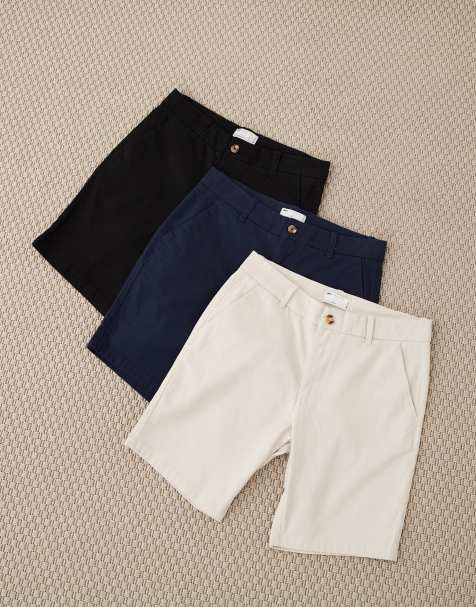 ASOS DESIGN 3 pack slim fit chino shorts in black, navy and stone - view 1