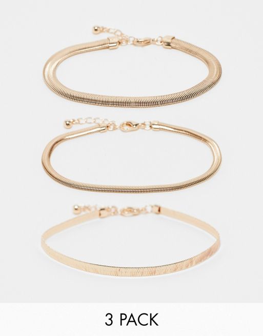  ASOS DESIGN 3 pack snake chain bracelet in gold