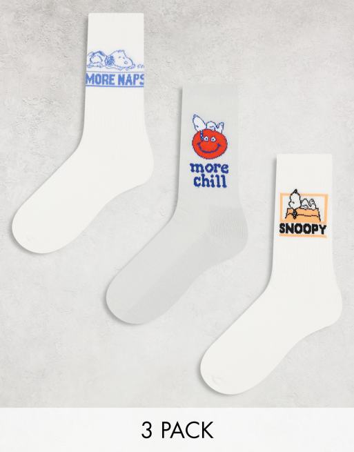 ASOS DESIGN 3 pack sock with chill snoopy artwork in multiple colors
