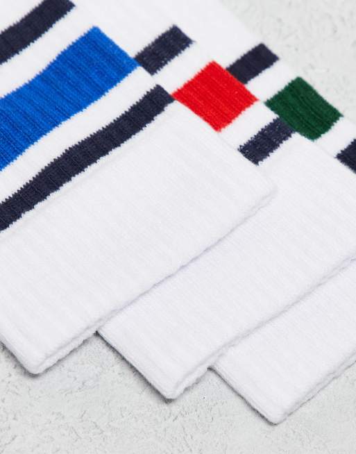 ASOS DESIGN 3 pack sock with multi color stripe in white, 2 of 4