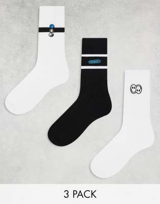 ASOS DESIGN 3 pack sock with smile embroidery in white | ASOS